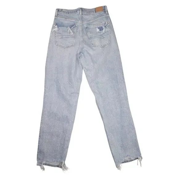 American Eagle Baggy Straight Jeans Women’s 6 Distressed High Rise Denim - Picture 2 of 9